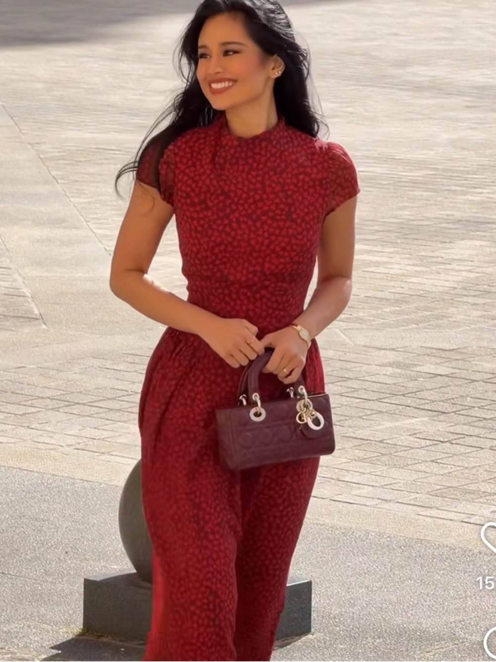 RIHOAS Burgundy Midi Dress with Cap Sleeves